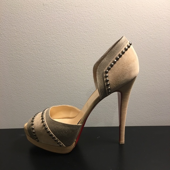 Christian Louboutin Shoes - CHRISTIAN LOUBOUTIN SUEDE STUDDED PEEP TOE PUMPS